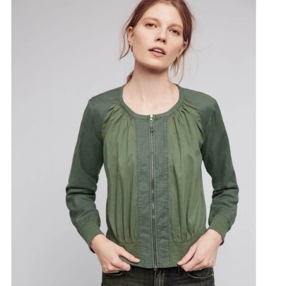 Anthropologie Two-Tone Olive Green Bomber Jacket